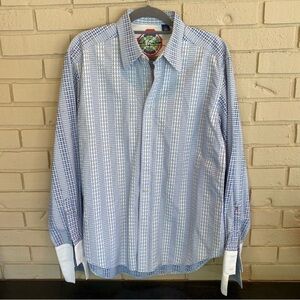 Robert Graham Shirt Mens 46 Large Button Up Flip French Cuffs Blue Abstract